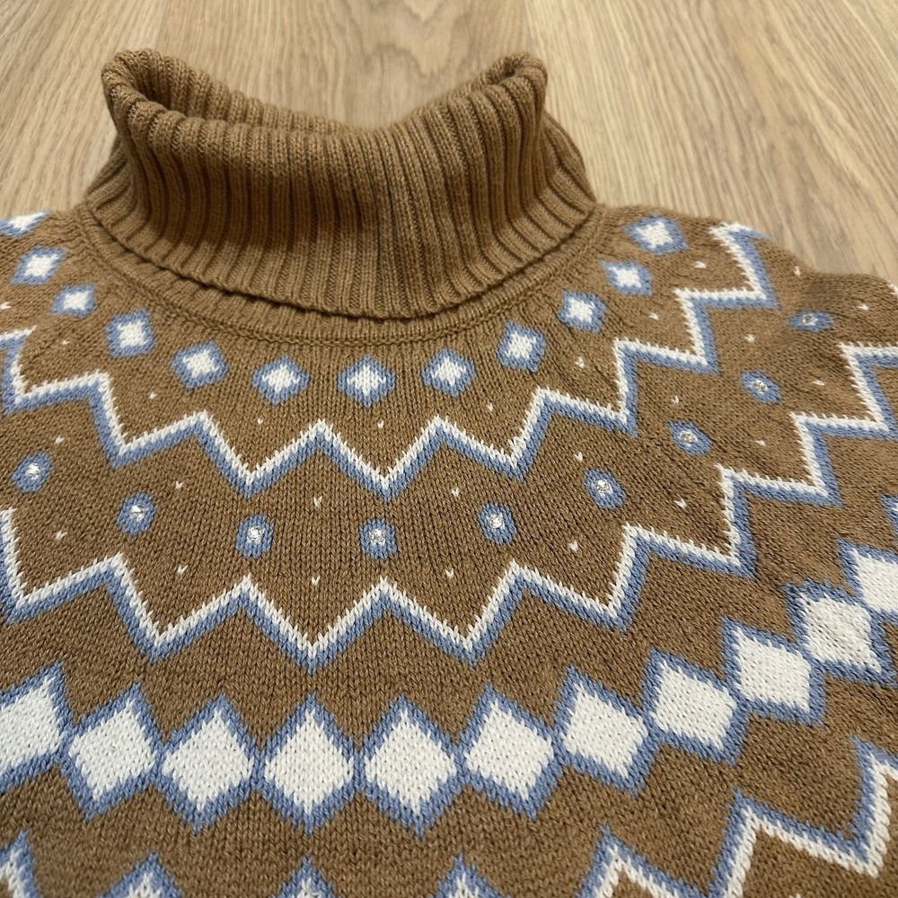 J.Crew Fair Isle Turtleneck Sweater Sz‎ Small Camel Brown Nordic Cotton Knit - Picture 3 of 8